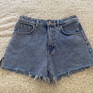 Zara Blue Jean Shorts with Frayed Hem